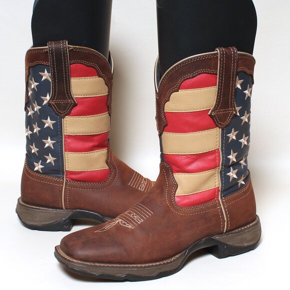 Womens Durango Boots Size 8 M Lady Rebel American Flag Square Toe Western Boot - Picture 1 of 7